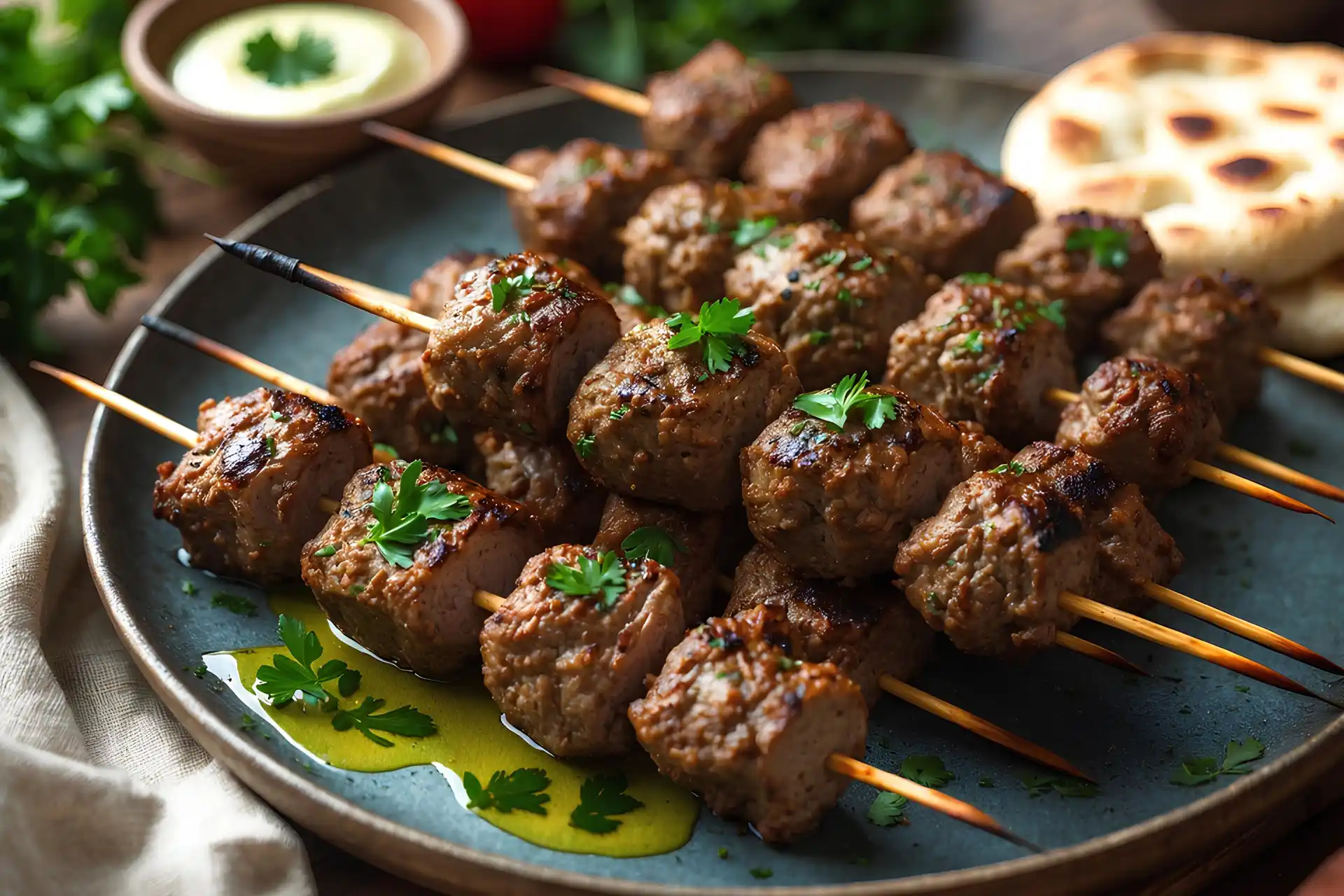 Brochettes de viande grillées avec persil